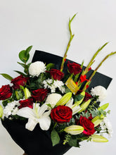 lilly and rose bouquet, bunch of lillies, bunch of red roses, big bouquets lillies, brendale lilly bunch, brendale red roses, valentines bouquets delivered brisbane, christmas flowers, red and white flowers brisbane, romance bunch flowers, romantic flower bunch, romantic flower bouquet, romance flowers