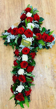 RED AND WHITE funeral cross, RED AND WHITE FUNERAL FLOWERS, ALBANY CREEK RED ROSE FUNERAL CROSS DELIVERY, BRIDGEMAN DOWNS RED ROSE FUNERAL CROSS FLOWERS, BRENDALE RED AND WHITE FUNERAL FLOWERS DELIVERED, FUNERAL CROSS DELIVERY BRISBANE, BRISBANE RED AND WHITE CROSS FLOWERS, MORETON BAY RED AND WHITE CROSS FUNERAL FLOWERS, NORTHSIDE BRISBANE FUNERAL CROSS FLOWERS, NORTHSIDE RED AND WHITE FUNERAL CROSS FLOWERS DELIVERED