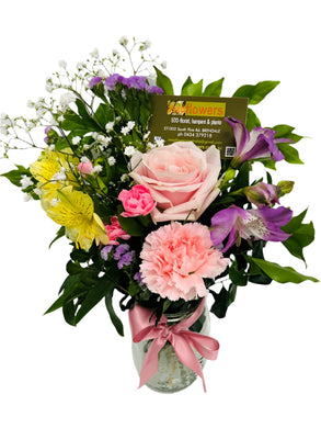 GLASS VASE OF FLOWERS, GLASS JAR FLOWER DELIVER, VASE OF FLOWER DELIVERY, brendale flower delivery vase of flowers, vase of PASTEL flowers brisbane   , 
 lawnton flower delivery, petrie flower delivery, albany creek pastel flower deliivery