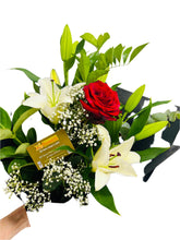 lilly and rose bouquet, bunch of lillies, bunch of red roses, big bouquets lillies, brendale lilly bunch, brendale red roses, valentines bouquets delivered brisbane, christmas flowers, red and white flowers brisbane, romance bunch flowers, romantic flower bunch, romantic flower bouquet, romance flowers