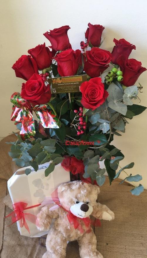 The Love Pack - Package of Roses, Truffles & Teddy
