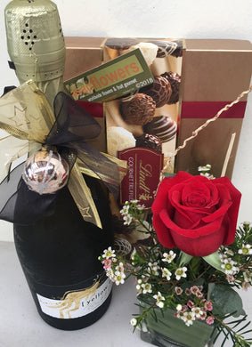 single rose package, champagne and roses, champagne and chocolates brendale, brendale flowers and chocolates